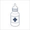 Bottle with drops or liquid drug isolated on