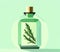 A bottle of essential  oil with fresh rosemary twigs on a dark background,created with Generative AI technology