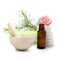 Bottle essential oil and spa salt isolated