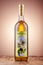 Bottle of fig flavored rakija isolated on gradient background produced in Omis, Croatia.