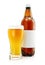 Bottle and glass with beer drink isolated