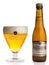 Bottle and glass of Belgian Affligem Blonde beer