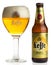 Bottle and glass of Belgian Leffe Blond beer