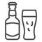 Bottle and glass line icon, Craft beer concept, Alcohol Drink sign on white background, Beer bottle with glass icon in