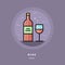 Bottle and glass of red wine, flat design thin line banner