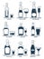 Bottle and glass vodka red wine champagne whiskey liquor beer tequila rum martini line art in flat style. Restaurant beverage