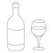 Bottle and glass of wine. Sketch. Vector illustration. A glass container with an alcoholic drink and a crystal wine glass. Bottle