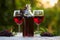 Bottle and glasses of elderberry wine
