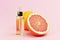 Bottle of grapefruit essential oil. Aromatherapy treatment. Naturopathic medicine