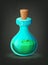 Bottle with green potion. Icon of magic elixir. Cartoon vector illustration.