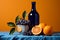 Bottle group vintage orange grapes alcohol blue wine vine drink
