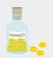 Bottle with happy pills vector. Happiness concept