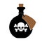 Bottle icon with poison and skull with crossbones, tag. White background, Isolated object.
