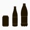 Bottle icons set - metal can, glass and plastic. Vector.