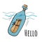 Bottle with a letter to the sea. Vector design element