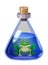 Bottle magic potion with frog. Game icon asset, glass, liquid elixir, poisine, flask, Vector illustration cartoon for