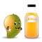 Bottle of mango juice with cute mango cartoon