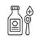 Bottle of medical syrup line black icon. Medical mixture in spoon and container. Treatment infectious diseases, colds