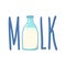 Bottle of milk inside the word milk.