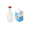A bottle of milk and tetra pack vector icon. Dairy products eating cartoon illustration isolated on white background