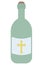 A bottle of monastery wine. There is a golden cross on the label. Color vector illustration. Green glass container