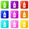 Bottle of mouthwash icons 9 set