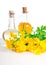 Bottle of oil with rapeseed flower