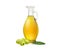 Bottle of olive oil with green olives