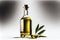 Bottle olive oil with leaves on white background, generative Ai