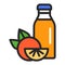 Bottle orange juice color line icon. Healthy, organic drink. Proper nutrition. Isolated vector element. Outline pictogram for web