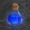 Bottle with orange potion. Game icon of magic elixir. Bright design for app user interface. Magic, mana, intellect