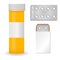 Bottle pack template mockup blank pharmaceutical blister of pills and capsules tube container for drugs clean plastic