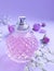 Bottle perfume flower  elegance  on a colored background creative