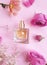 bottle perfume flower fragrance luxury on a colored background aromatherapy springtime