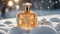 bottle of perfume in snow luxury creative , aroma great concept romantic