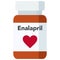 Bottle of pills, Enalapril is a medication used to treat high blood pressure, diabetic kidney disease, and heart failure.