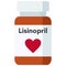 Bottle of pills, lisinopril is a medication of the angiotensin-converting enzyme ACE inhibitor class used to treat high blood pr