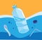 Bottle plastic and garbage polluted sea water, no plastic campaign in flat illustration vector