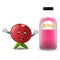 Bottle of pomegranate juice with cute pomegranate cartoon