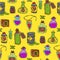 Bottle with potion game magic glass elixir poisoning toxic substance dangerous toxin drug container seamless pattern