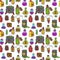 Bottle with potion game magic glass elixir poisoning toxic substance dangerous toxin drug container seamless pattern