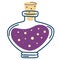 Bottle with potions. Magic elixir. Love potion. Bottle and vial with alchemical beverages. Decor for Halloween.