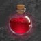 Bottle with red potion. Game icon of magic elixir. Bright design for app user interface.