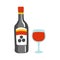 Bottle Of Red Wine And A Glass Of Alcohol Drink Primitive Cartoon Icon, Part Of Pizza Cafe Series Of Clipart