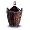 Bottle of red wine in wicker basket isolated on white