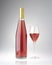 Bottle of rose wine with glass