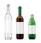 Bottle set. Green glass bottle template. Product packing