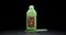Bottle with skull and crossbones warning label, filled with toxic green liquid bubbling up and smoking. Concept for suicide by