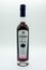 Bottle of Sloe Gin with Label showing symbols for alcoholic Content & Drink Aware Information on the rear