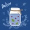 Bottle smoothie with mint, blueberries. Detox and healthy eating. Hand-drawing.